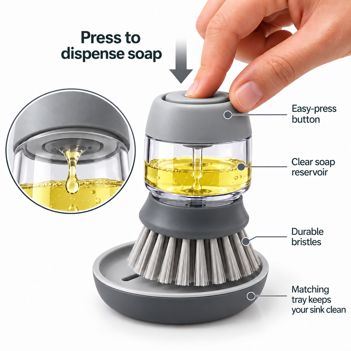 Refillable Soap-Dispensing Dish Brush